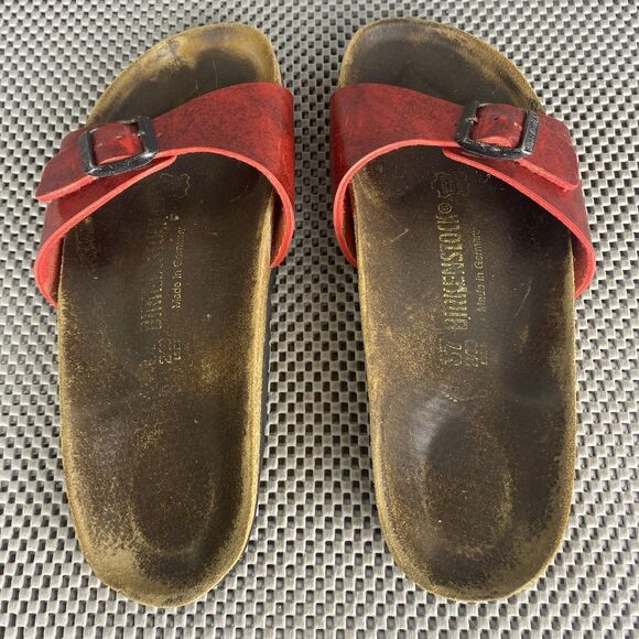 Birkenstock Madrid Sandals Womens 37 Red Buckle Slide On Casual Made In Germany - Picture 7 of 15